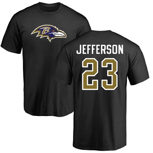 Men Baltimore Ravens Black Tony Jefferson Name and Number Logo NFL Football #23 T Shirt